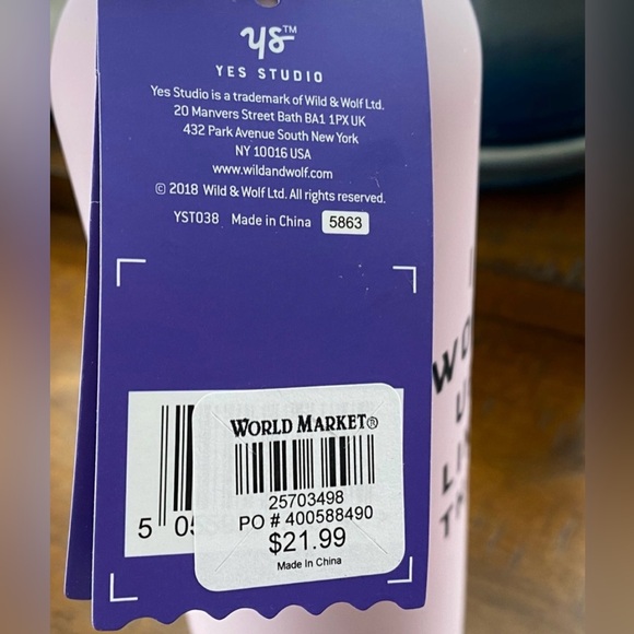 •NWT•World Market Yes Studio Insulated Stainless Steel Water Bottle - Picture 7 of 12